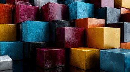 Fototapete - Digital art studio vibrant display of colorful stacked blocks in bold primary colors and abstract perspective