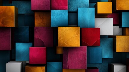 Aufkleber - Colorful stacked blocks in bold primary colors create dynamic visual art abstract design bright environment top view