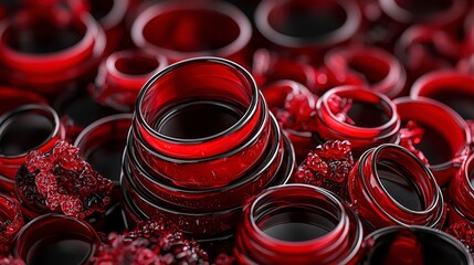 Poster - Concentric red rings stacked together abstract composition studio setting artistic environment close-up view visual depth