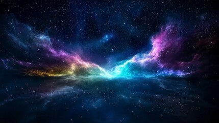 Poster - Stunning cosmic transition dark starry sky to deep blue hues outer space digital art celestial wonder wide angle astronomy