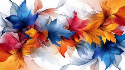 Aufkleber - Vibrant colorful leaf patterns nature abstract digital art bright background close-up view floral design concepts