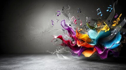 Aufkleber - Vibrant floating musical notes dancing in air abstract art colorful environment artistic viewpoint music concept