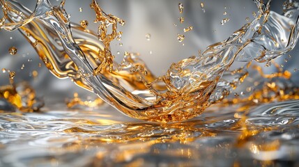Poster - Dynamic splashes of liquid gold and silver tones in a glossy environment captured in high detail