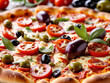 © PixlMakr - Delicious pizza with tomatoes olives and basil
