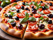 © PixlMakr - Delicious pizza with tomatoes olives and basil