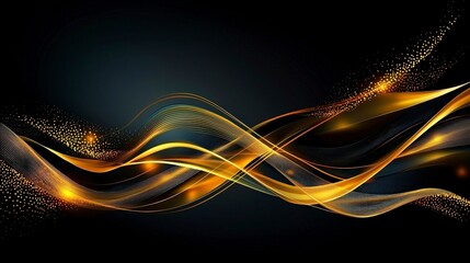 Aufkleber - Golden wavelike lines on a deep black canvas creating dynamic visual harmony abstract art modern design digital artwork