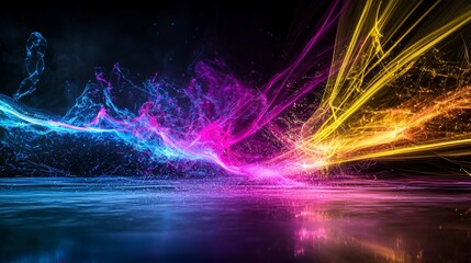 Fototapete - Dynamic laserlike light trails cutting through air vibrant abstract art digital artwork dark background modern concept