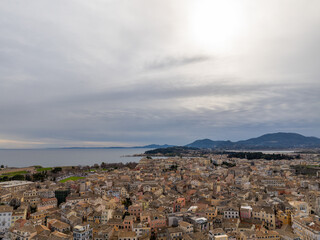 Wall Mural - Aerial Panoramic Beautiful view of  view of Corfu town, Greece,Europe