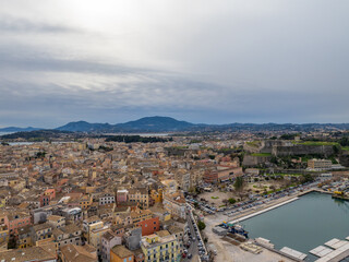 Wall Mural - Aerial Panoramic Beautiful view of  view of Corfu town, Greece,Europe