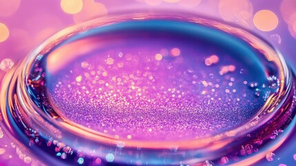 Wall Mural - High Shimmering Pigments. Liquid with glitter macro . Pink purple metallic copper. Magical holographic glow and bokeh. Festive abstract background.