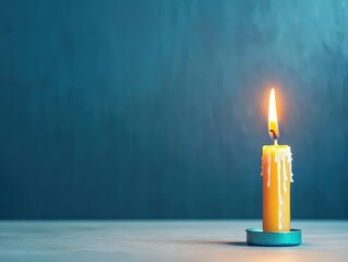 Aufkleber - Warm Glow of Lit Candle on Top of Artistic Candle Display Creating a Cozy Atmosphere for Relaxation and Reflection in a Calm Intimate Setting