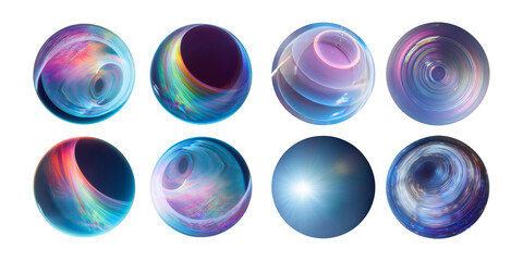 Colorful Abstract Spheres and Swirls Collection, set collection, mega bundle, isolated on transparent background