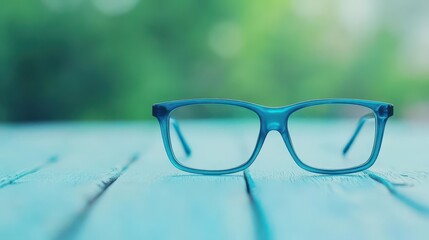 Aufkleber - Elegant Pair of Reading Glasses Resting on a Rustic Wooden Table Surrounded by Natural Light Creating a Warm and Inviting Atmosphere for Relaxation