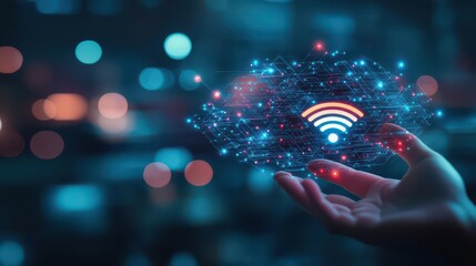 Leinwandbilder - A Person's Hand Grasping a Modern Wireless Device with Strong Signal Indicators Highlighting the Importance of Connectivity in Today's Digital World