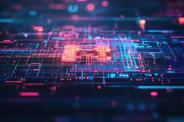 Fototapete - Intricate Circuit Design Featuring Central Component Surrounded by Complex Pathways Representing Technology Innovation and Modern Engineering Concepts