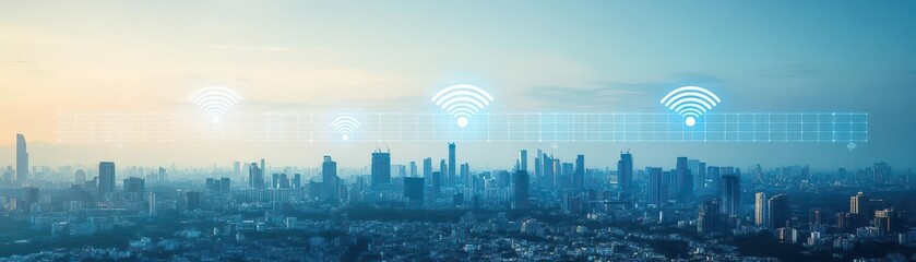 Poster - Futuristic Cityscape with Intricate Network of Roads and Pathways Connecting Vibrant Urban Life and Modern Architecture Under Clear Blue Sky