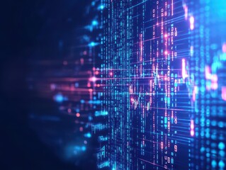 Aufkleber - Vibrant Blue and Pink Background Filled with Intricate Binary Numbers Symbolizing the Fusion of Technology and Abstract Art in a Digital World