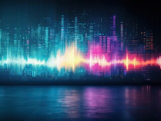 Aufkleber - Vibrant Cityscape at Night Featuring Colorful Neon Lights Reflecting on Dark Wet Pavement Creating an Energetic Urban Atmosphere and Lively Mood