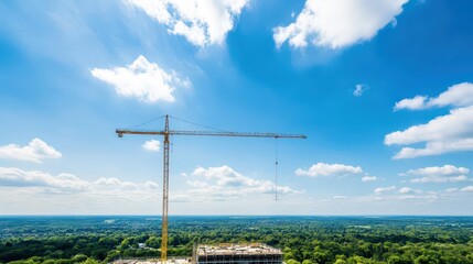 Leinwandbilder - Construction Crane Towering Over Active Site with Workers and Machinery Busy in Urban Development Creating a Dynamic Industrial Atmosphere