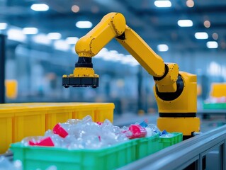 Fototapete - Intriguing Robot Maneuvering Within Transparent Plastic Container Showcasing Advanced Technology and Innovative Design in a Futuristic Environment