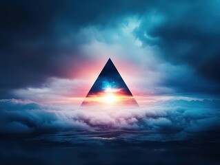 Aufkleber - Mysterious Triangle Formed by Clouds Illuminated by a Bright Radiant Light Creating an Ethereal and Dreamlike Atmosphere in the Sky