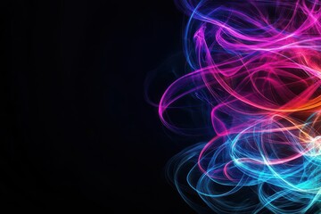 Poster - Abstract neoncolored smoke swirling against a black background, bold and dynamic