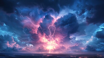 Wall Mural - A dramatic thunderstorm with lightning striking inside an enormous supercell