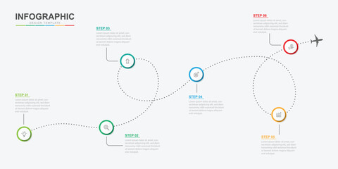 Wall Mural - infographic design template. timeline concept with 6 steps. can be used for workflow layout, diagram
