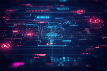 Poster - An interactive holographic map of global transportation networks, futuristic tech vibes, and glowing colors