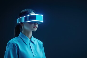 Aufkleber - Woman Engaging with Virtual Reality Technology in Immersive Digital Environment Showcasing Modern Innovation and Futuristic Interaction Experience