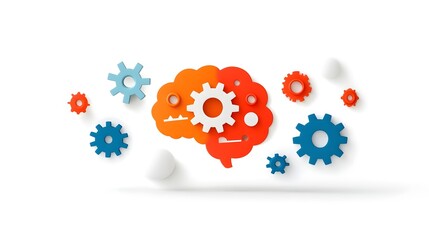Leinwandbilder - Brightly colored gears and cogs interlocking to form the shape of a human brain representing the creative machinery innovative thinking and business solutions that drive progress and success