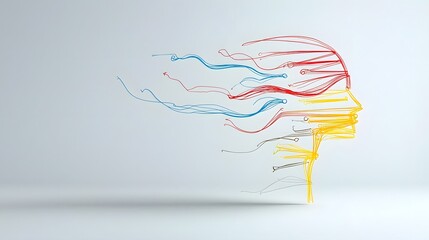 Leinwandbilder - Abstract of a head filled with swirling colorful lines symbolizing the creative process innovation and concept development within the human mind  This digital artwork represents business ideas
