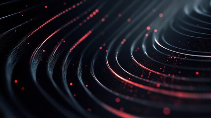 Wall Mural - abstract waves with glowing particles in red and black background