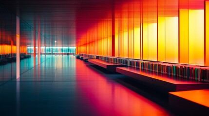 Wall Mural - a vibrant corridor showcases stunning light reflections and bold colors. the modern design invites c
