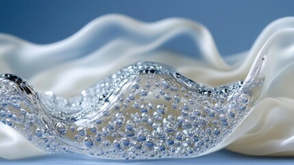 Abstract Close-up of Water Bubbles on Silk Fabric