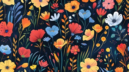 Canvas Print - a colorful floral pattern on a black background.