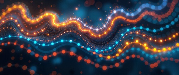 Wall Mural - A colorful, swirling line of dots that appear to be glowing