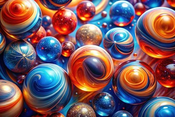 Sticker - Abstract Swirling Blue, Red, Orange Pattern with Translucent Spheres - Stock Photo