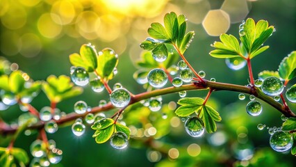 Canvas Print - Fresh Dew Drops on Sprig, Nature Food Photography Background