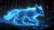 © Linus - A blue fox is running through a forest with glowing blue fur