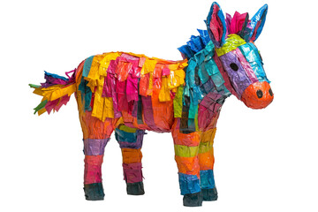 Wall Mural - Bright colorful donkey pinata transparent background. PNG 