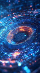 Fototapete - Fingerprint being scanned by futuristic digital interface with blue and orange lights, concept of cybersecurity and data protection