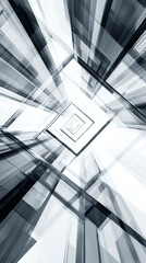 Fototapete - Low angle view of modern glass architecture creating abstract geometrical pattern converging towards vanishing point