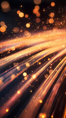 Fototapete - Abstract background with golden light trails and particles flowing on a dark background, creating a sense of speed and energy
