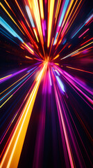 Fototapete - Vibrant laser rays intersecting at distant focal point, generating dynamic hyperspace warp visualization through cosmic dimensional pathway