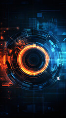 Fototapete - Glowing orange-blue holographic interface processing digital data within futuristic technological cyberspace network