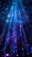 Poster - Purple and blue binary code rain falling with bokeh effect in digital space creating a futuristic technology background