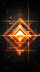 Fototapete - Orange rhombus formed by lines of light and radiating energy into dark space with particles