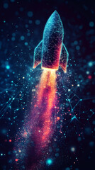 Aufkleber - Rocket launching through digital network connections, representing technological innovation and entrepreneurial spirit