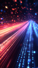 Aufkleber - Abstract background with colorful light trails converging into vanishing point with bokeh effect, creating dynamic and vibrant visual